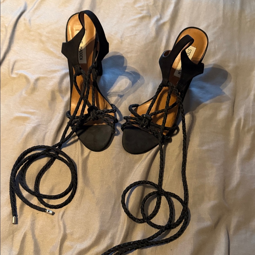 Steve Madden Black Braided Lace-Up High Heel Sandals